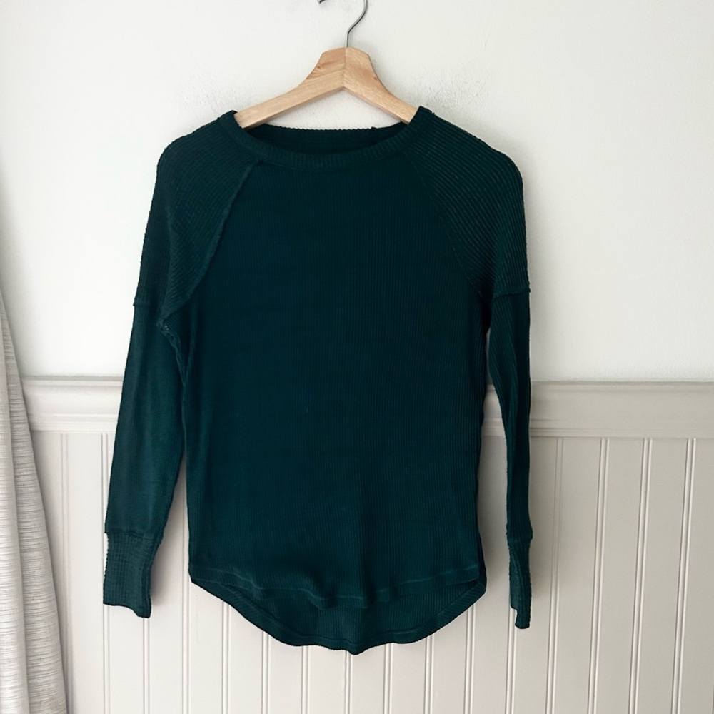 SO XS Forest Green Ribbed Long Sleeve Shirt Top